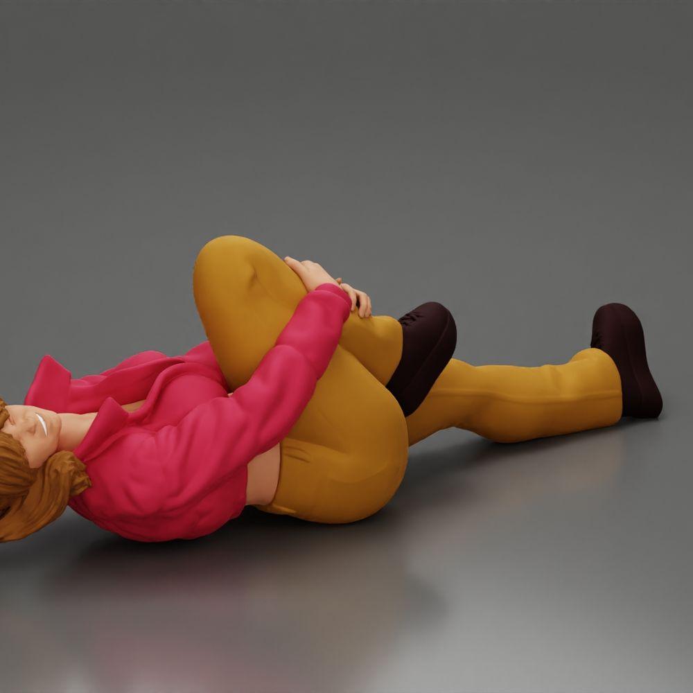 Diorama model building product photo 1: reclining woman in mini jacket holding injured knee - diorama miniature (Ref No. A87)