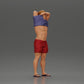Diorama model building product photo 1: Standing miniature: muscular man in shorts pulling T-shirt over his head (Ref No. A90)