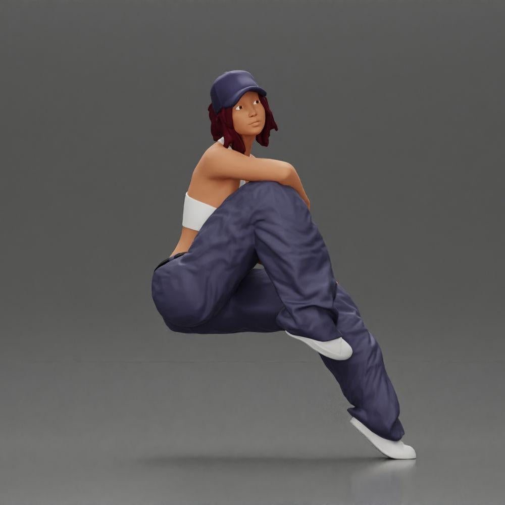 Diorama model building product photo 1: miniature figure: lowrider woman sitting with cap, arm on knee, tank top & sneakers (Ref No. A138)