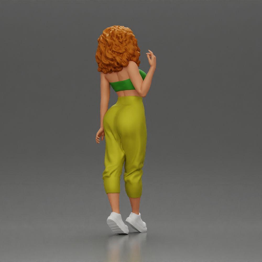 Diorama model building product photo 2: miniature figure: standing woman with curly hair in green outfit, posing (Ref No. A130)