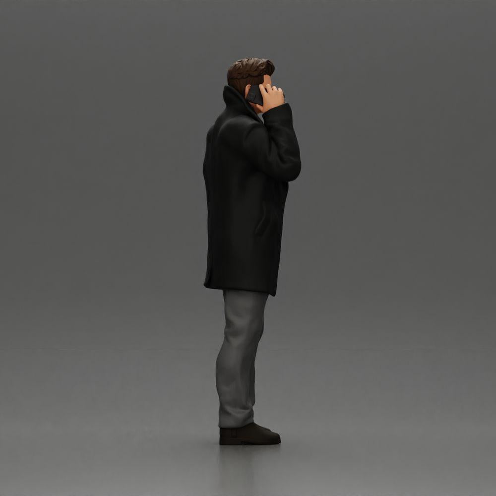 Diorama model building product photo 2: Diorama figure - Turkish man in a coat with a turtleneck sweater, talking on the phone (Ref No. A78)