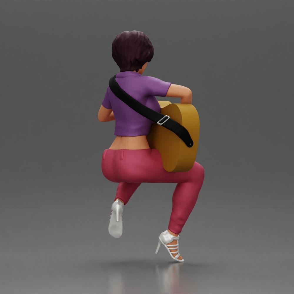 Diorama model building product photo 2: Miniature: Woman with short hair playing acoustic guitar necklace, strappy sandals (Ref No. A128)
