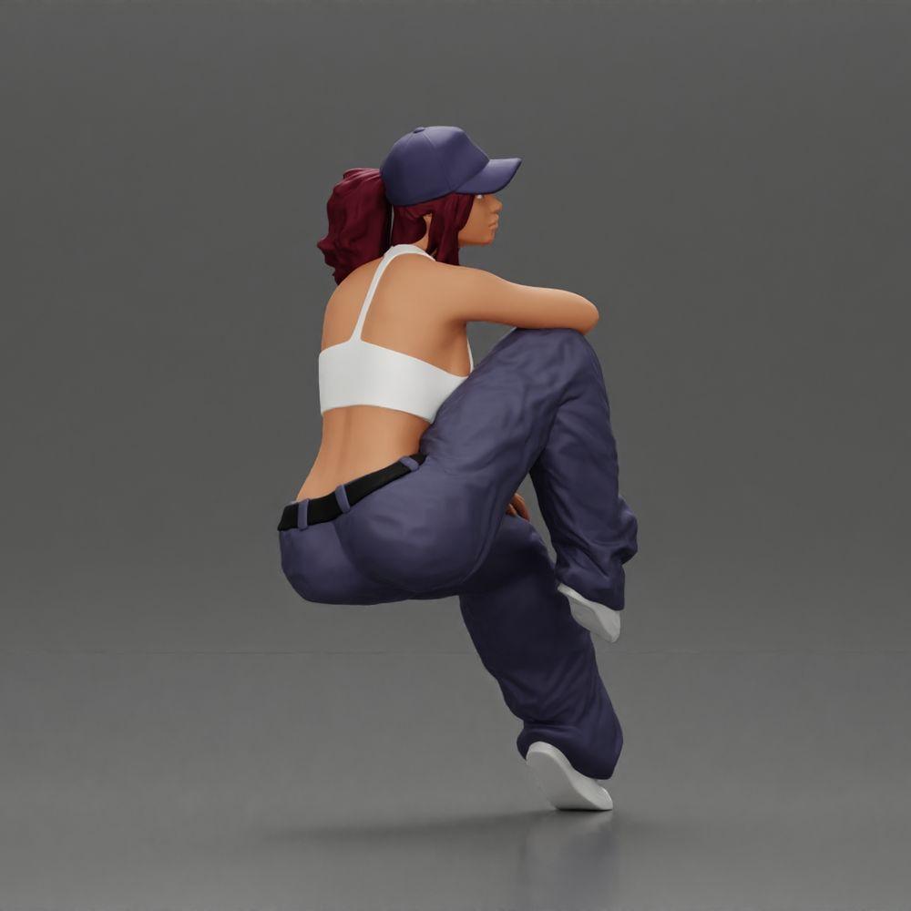 Diorama model building product photo 2: miniature figure: lowrider woman sitting with cap, arm on knee, tank top & sneakers (Ref No. A138)