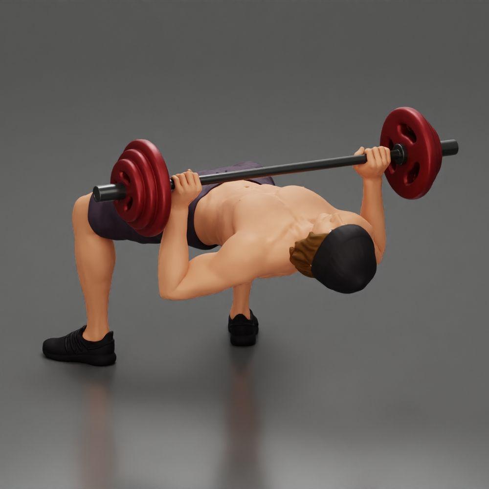 Diorama model building product photo 2: Diorama figure: Male miniature bench pressing with hip bridge, dumbbell, hat, and shorts (Ref No. A111)