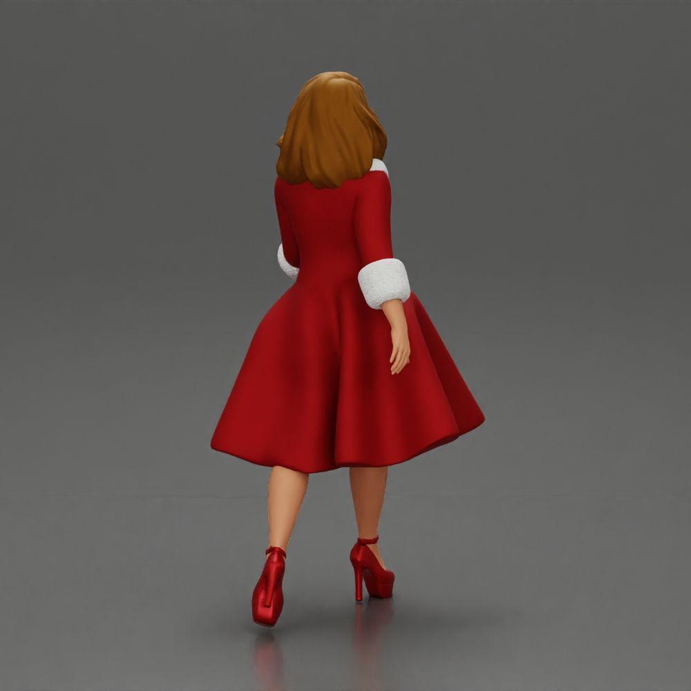 Diorama model building product photo 2: Diorama figure: miniature figure of a woman in a red dress with fur trim in a walking pose - diorama (Ref No. A117)