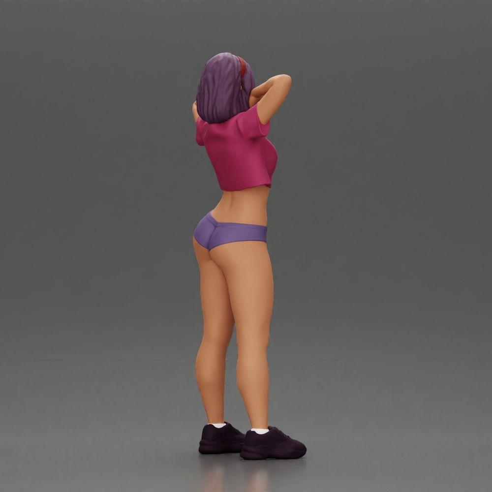 Diorama model building product photo 2: Diorama miniature: Female figure in bikini, short shirt & headband, posing (Ref No. A97)
