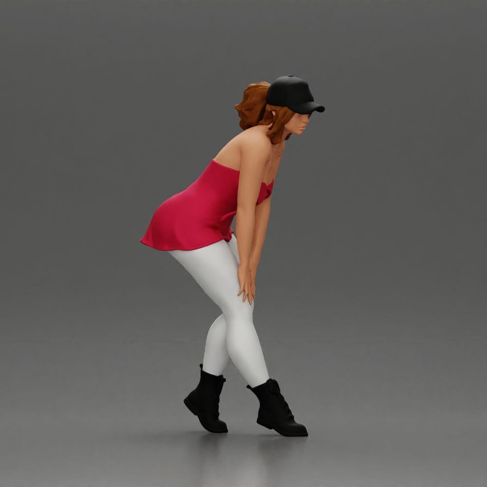 Diorama model building product photo 2: Diorama miniature: bent woman with cap, short top, tight pants & boots (Ref No. A113)