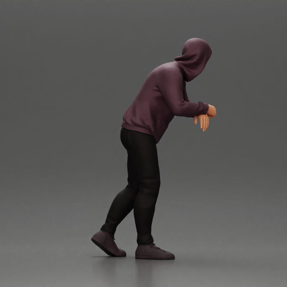 Diorama model building product photo 2: Diorama figure: man with hood, hands on car, slightly leaning forward (Ref No. A115)
