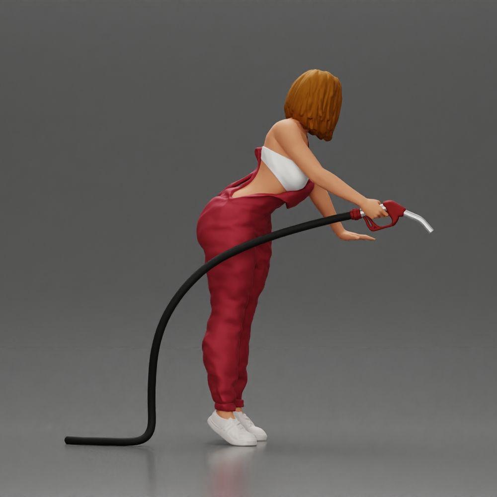 Diorama model building product photo 2: Diorama figure: Mechanic with fuel nozzle in red overalls - standing diorama miniature (Ref No. A136)