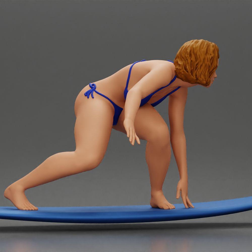 Diorama model building product photo 2: Diorama miniature: Surfer girl kneeling in bikini on surfboard, single (Ref No. A119)