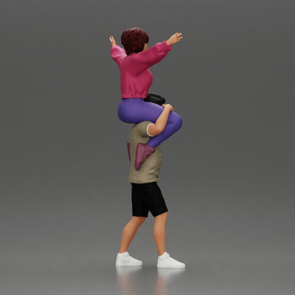 Diorama model building product photo 2: miniature figure: man in shorts carrying girlfriend on shoulders, posing couple (Ref No. A76)