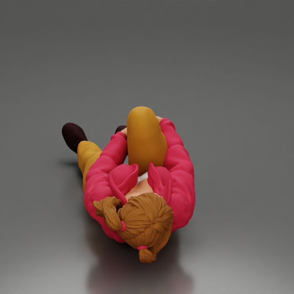 Diorama model building product photo 2: reclining woman in mini jacket holding injured knee - diorama miniature (Ref No. A87)