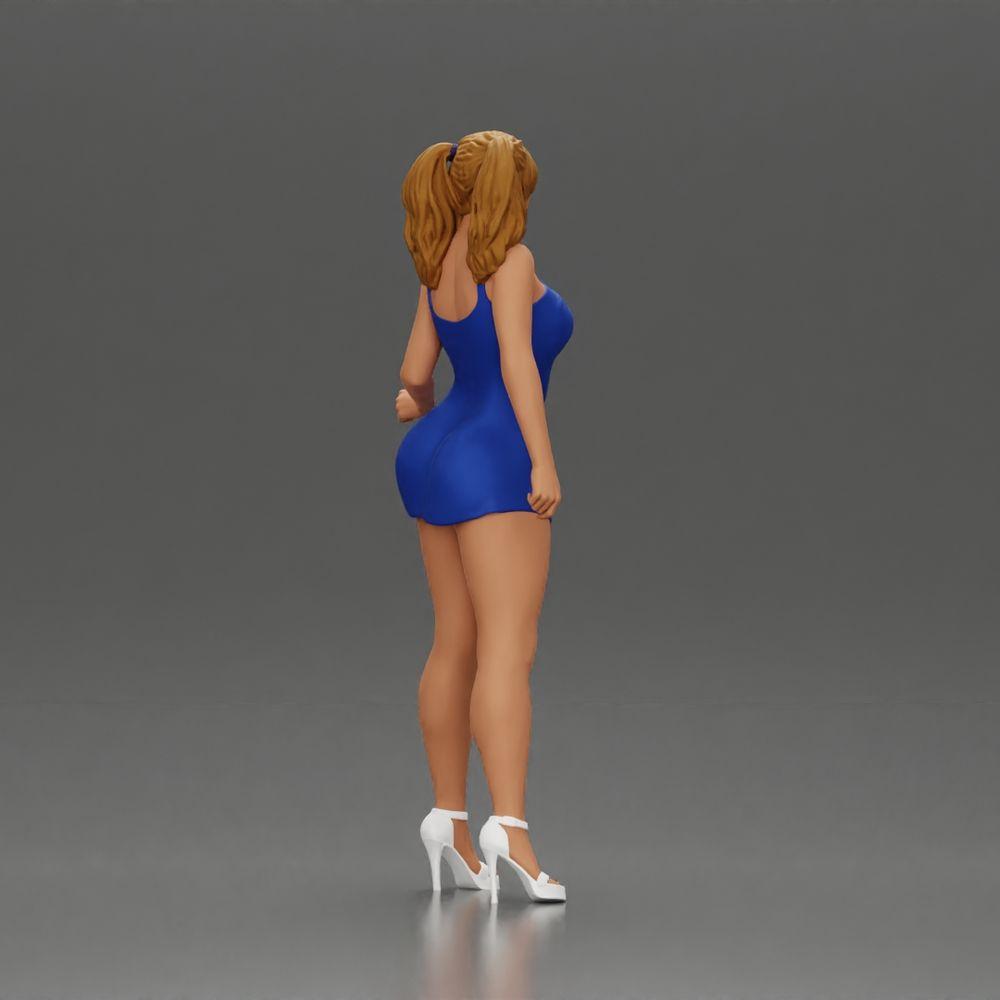 Diorama model building product photo 2: Diorama figure: Female miniature figure standing in a short dress with braids and sandals (Ref No. A123)