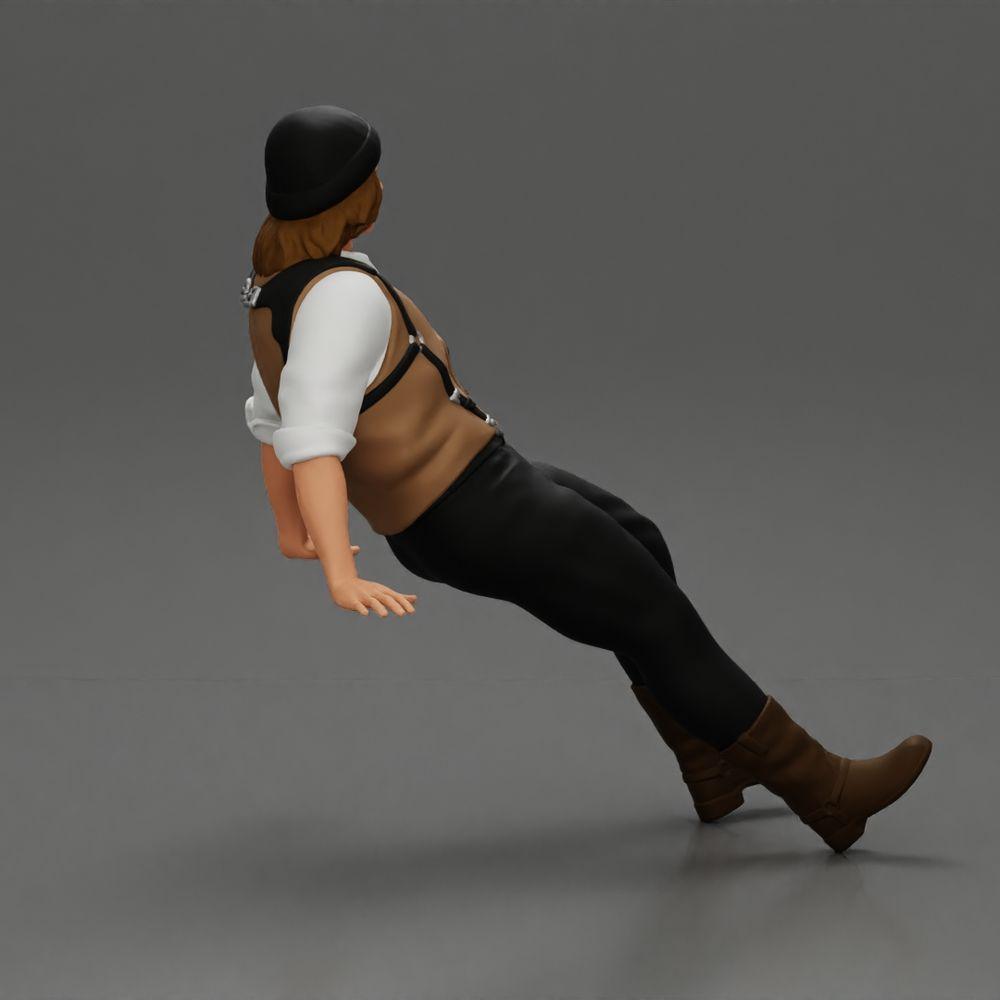 Diorama model building product photo 2: Sitting miniature figure, man in historical clothing with hat and suspenders (Ref No. A84)