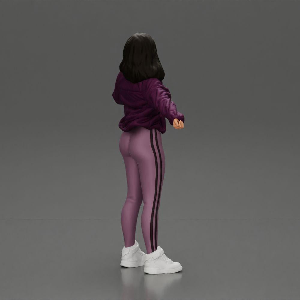 Diorama model building product photo 2: Diorama miniature: Woman in open jacket, cropped top, and tight pants (Ref No. A114)