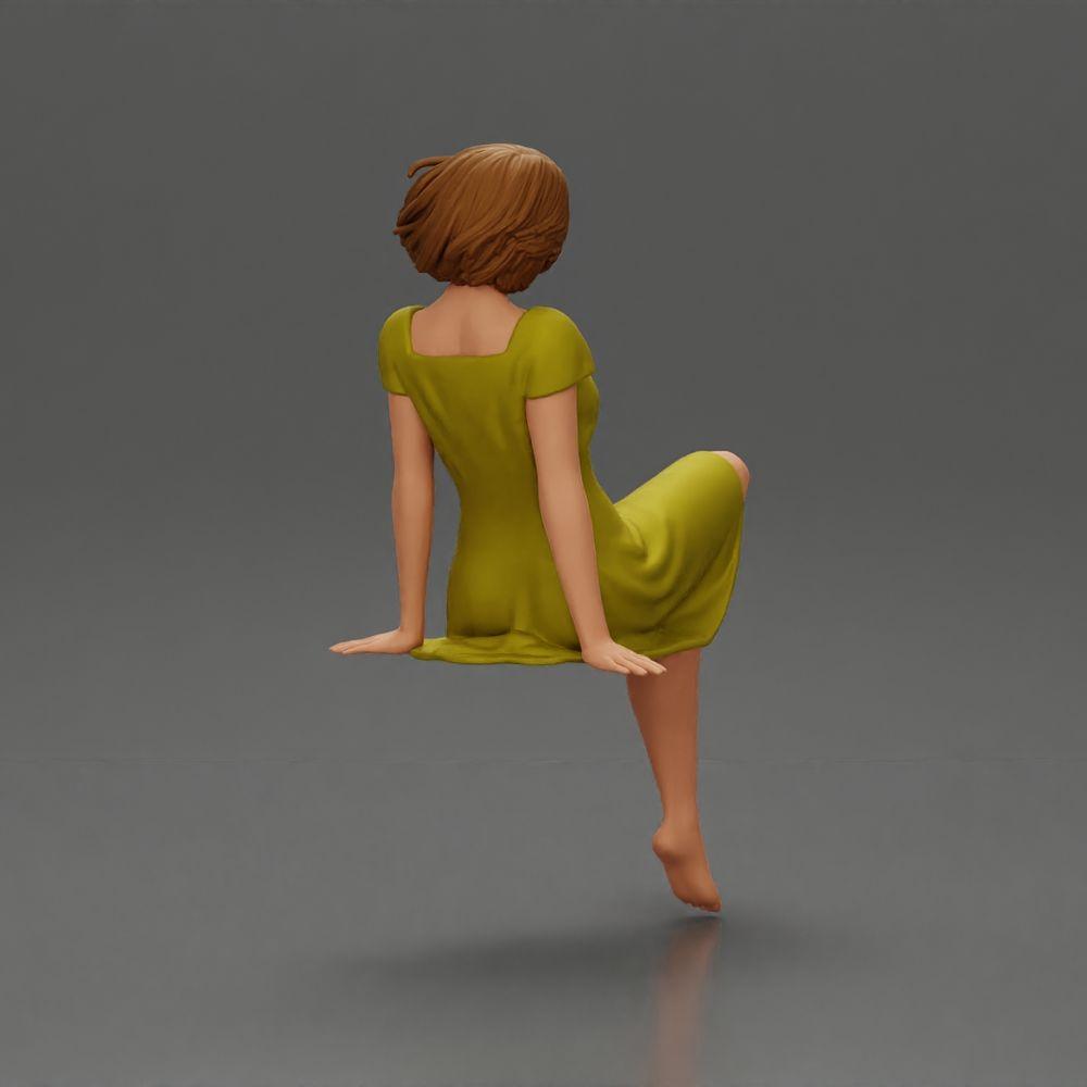Diorama model building product photo 2: Diorama miniature figure: Sitting woman in a dress, barefoot, short hair in the wind (Ref No. A95)