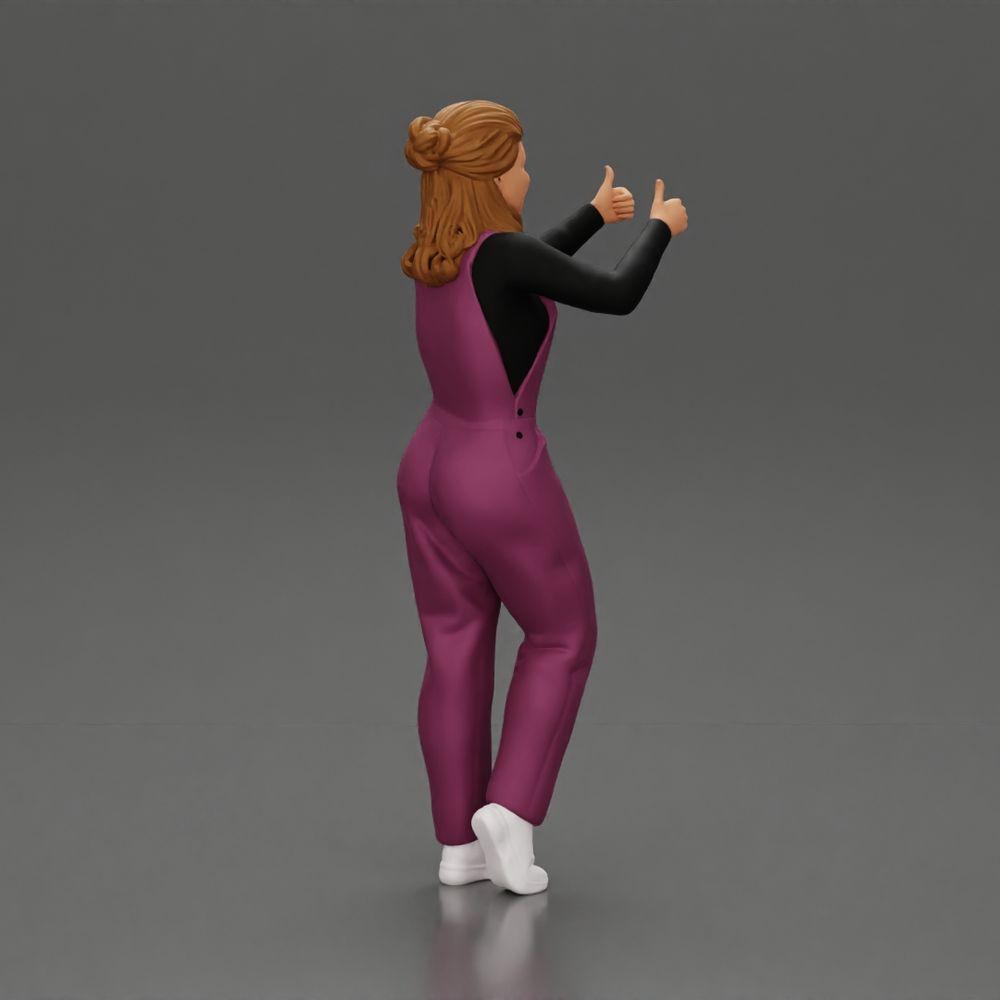 Diorama model building product photo 2: Standing, smiling girl in overalls, both thumbs up - Diorama figure (Ref No. A82)