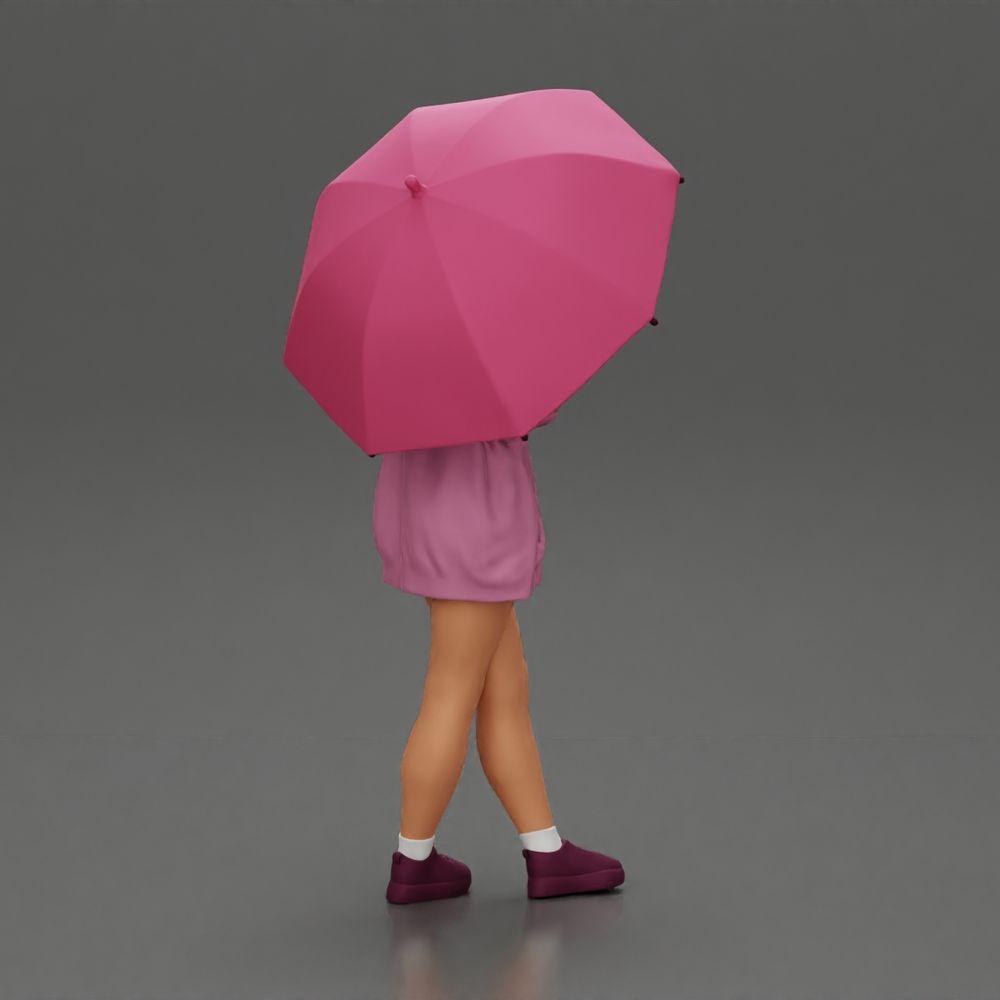Diorama model building product photo 2: Female diorama figure in open cardigan and shorts with umbrella (Ref No. A92)