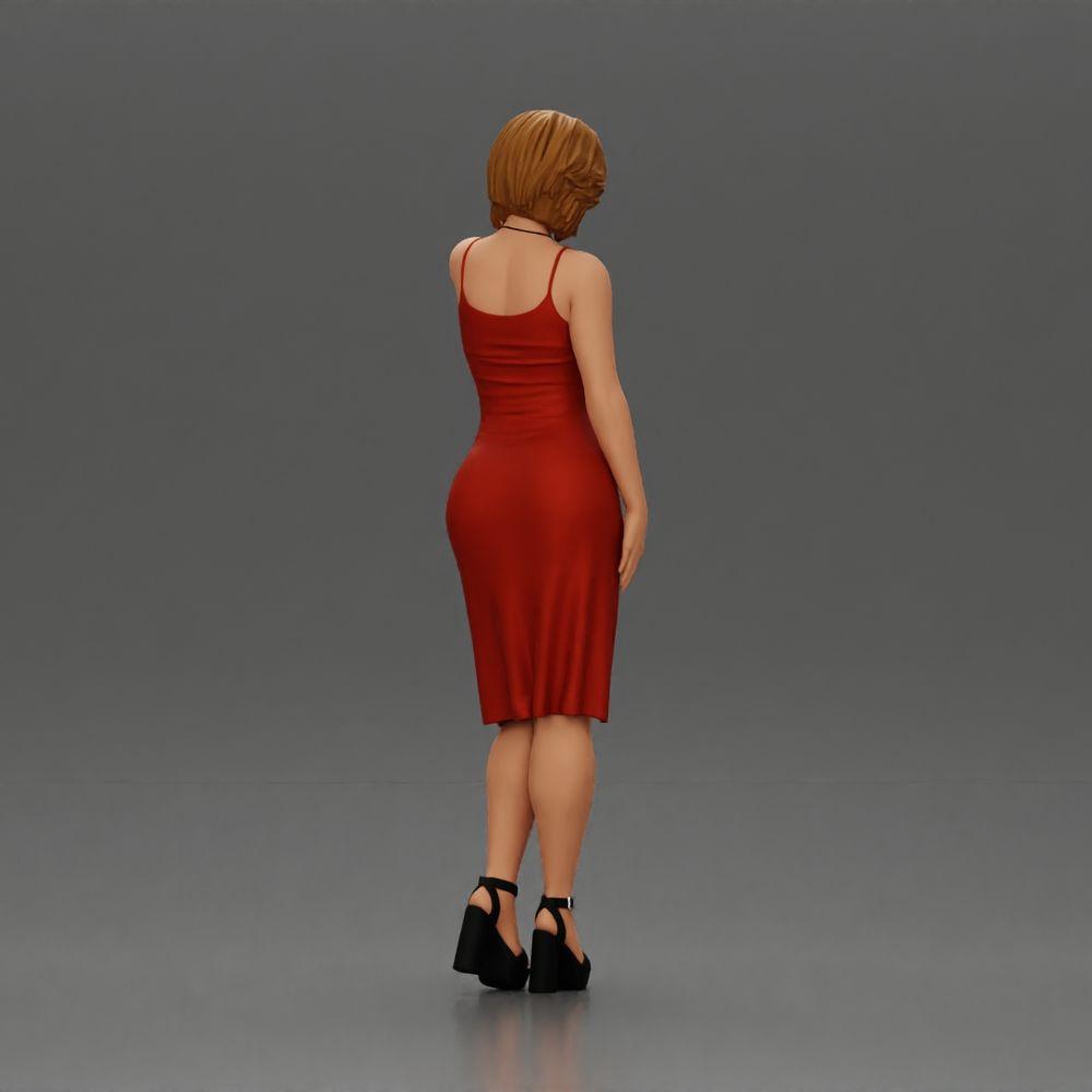 Diorama model building product photo 2: Female diorama figure in mini dress, short hair, hand on neck, necklace (Ref No. A99)