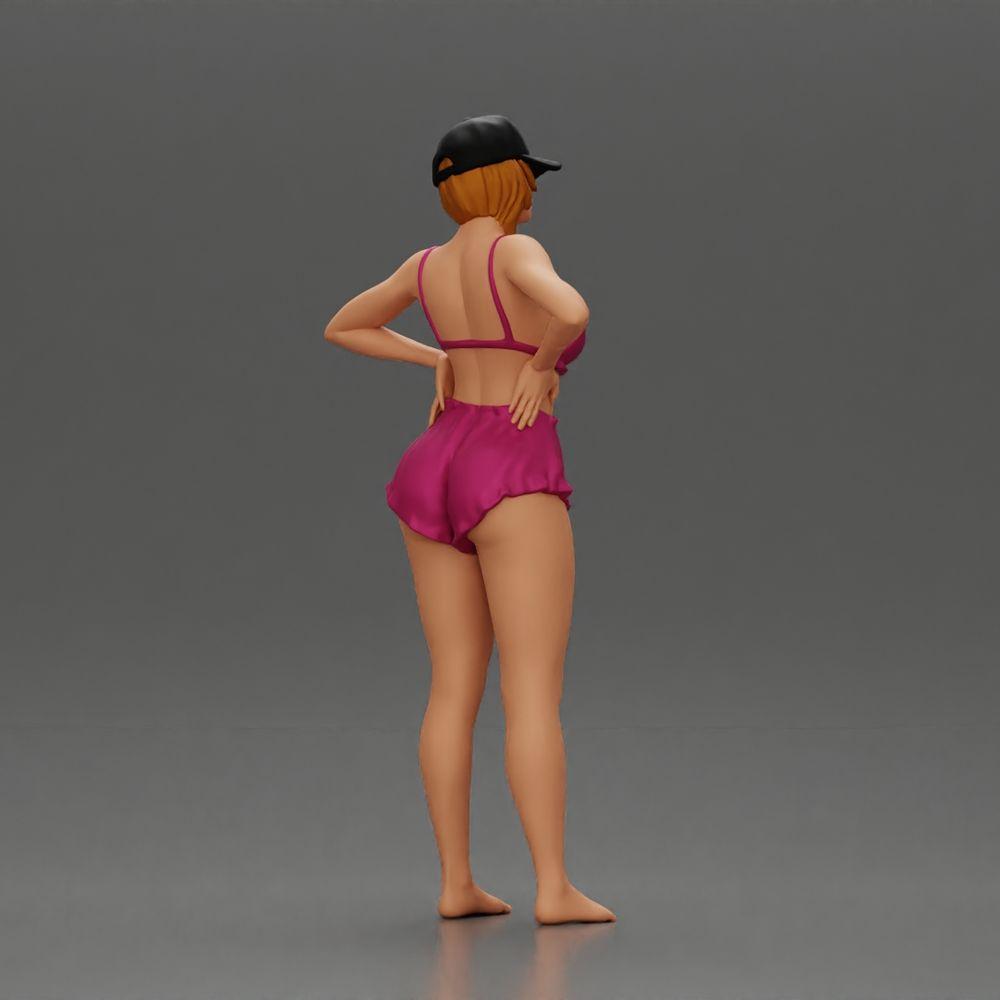 Diorama model building product photo 2: Diorama figure: Standing miniature figure in summer look with cap, shorts, barefoot on the beach (Ref No. A108)