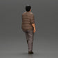 Diorama model building product photo 2: miniature figure: portly Asian man, looking up, in shirt, foot on step (Ref No. A101)