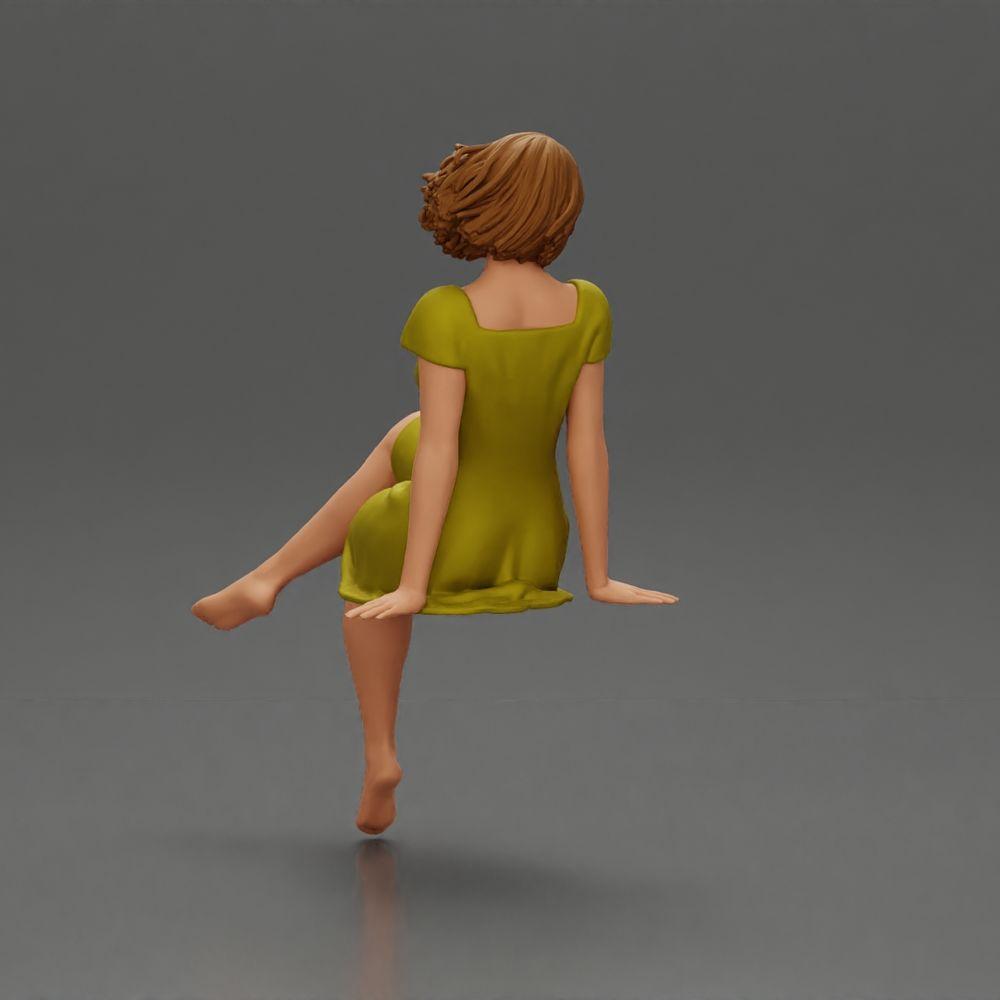 Diorama model building product photo 3: Diorama miniature figure: Sitting woman in a dress, barefoot, short hair in the wind (Ref No. A95)