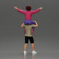 Diorama model building product photo 3: miniature figure: man in shorts carries girlfriend on shoulders, posing couple (Ref No. A76)