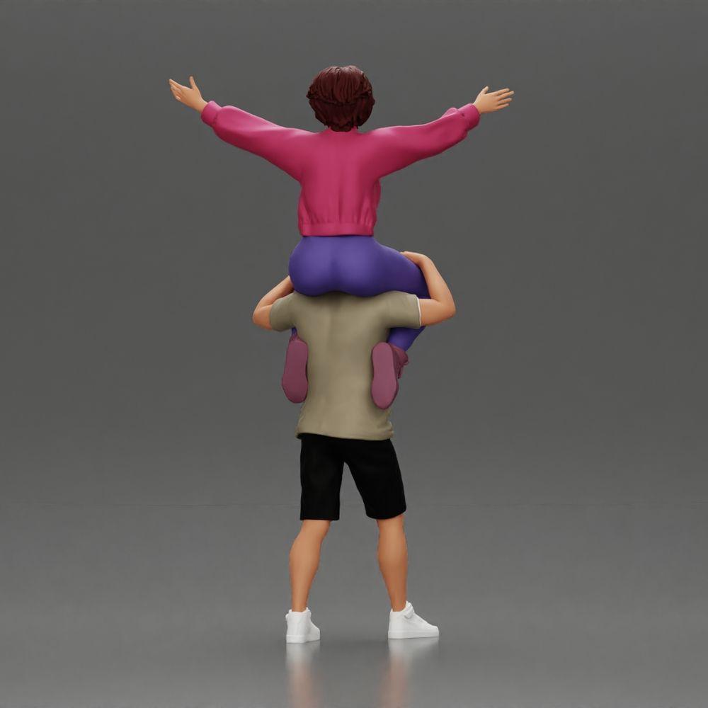 Diorama model building product photo 3: miniature figure: man in shorts carries girlfriend on shoulders, posing couple (Ref No. A76)