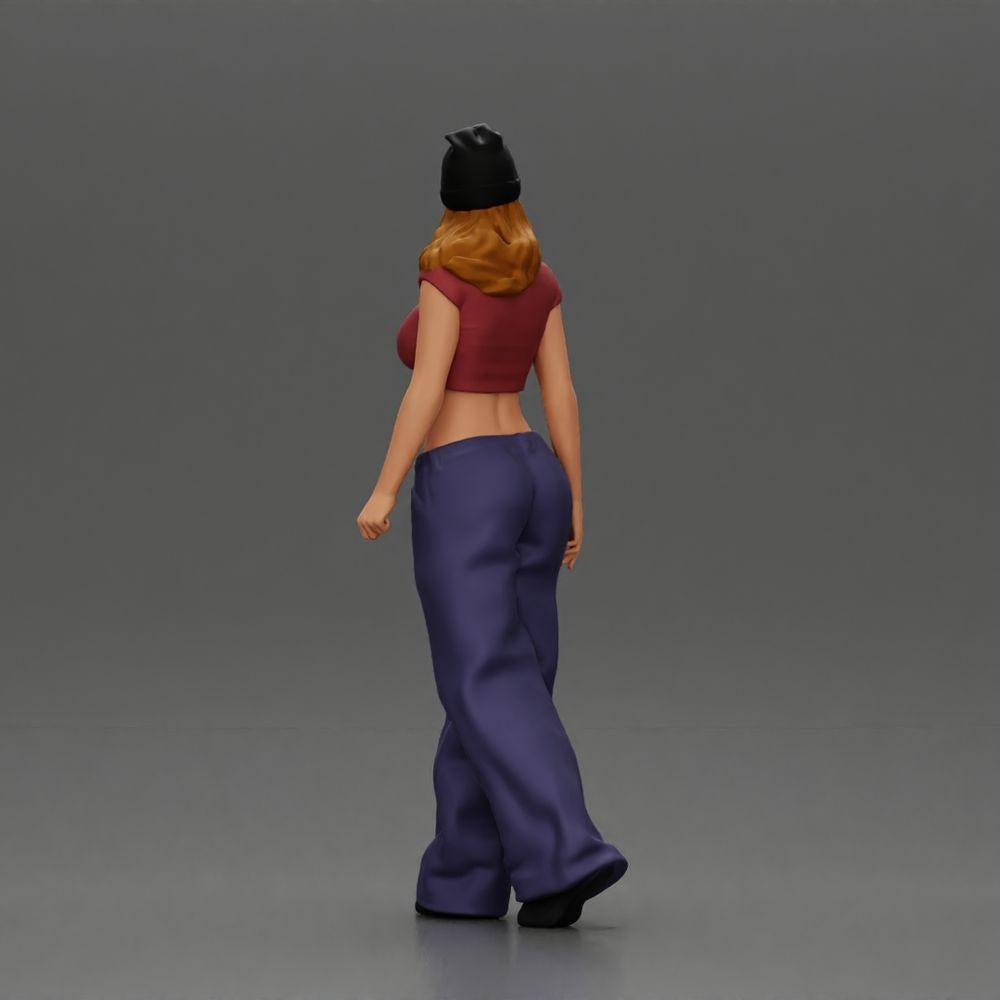 Diorama model building product photo 3: miniature figure: Hip-Hop lowrider woman with cap, short top & baggy pants (Ref No. A103)