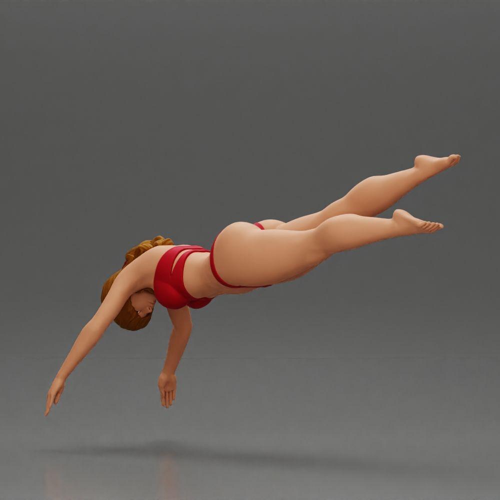 Diorama model building product photo 3: Diorama miniature: Woman in red bikini, elegant diving/jumping pose (Ref No. A137)