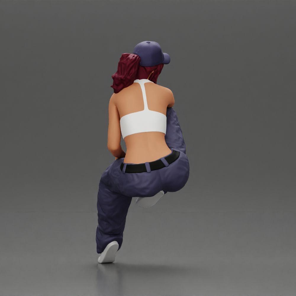 Diorama model building product photo 3: miniature figure: lowrider woman sitting with cap, arm on knee, tank top & sneakers (Ref No. A138)
