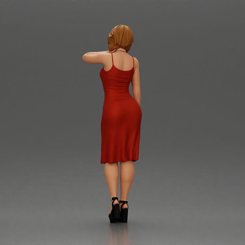 Diorama model building product photo 3: Female diorama figure in mini dress, short hair, hand on neck, necklace (Ref No. A99)