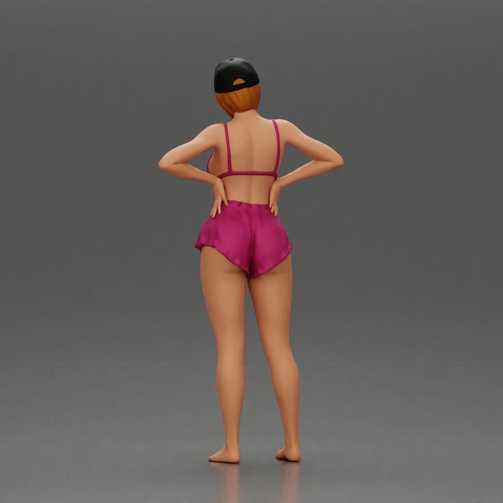 Diorama model building product photo 3: Diorama figure: Standing miniature figure in summer look with cap, shorts, barefoot on the beach (Ref No. A108)
