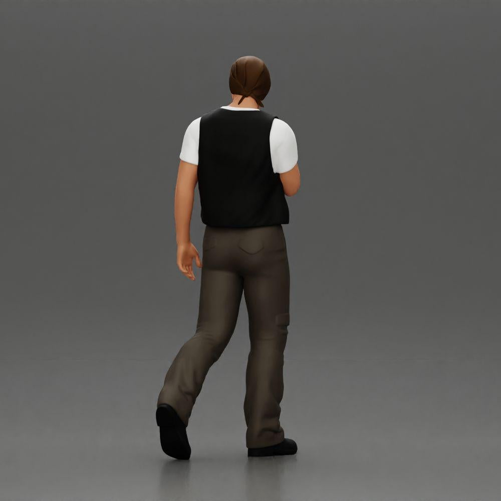 Diorama Modellbau Produktfoto 3: Gehende Miniaturfigur, Mann mit Kopftuch und Weste für Diorama - detailliert (Ref Nr. A65)