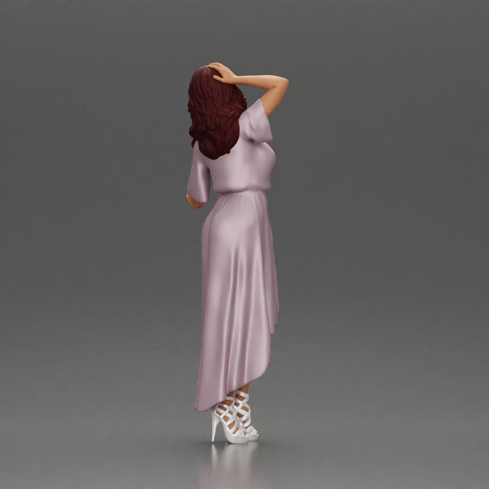 Diorama model building product photo 3: miniature figure: woman in a long wedding dress with high heels, posing elegantly (Ref No. A109)