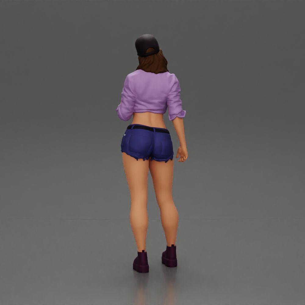 Diorama model building product photo 3: Diorama miniature: Female figure in cap, knotted shirt & shorts, waiting (Ref No. A104)