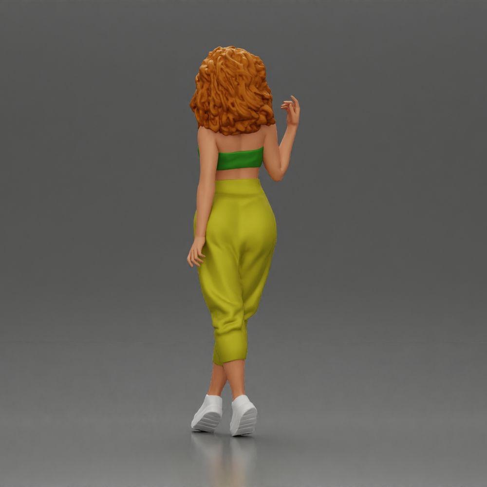 Diorama model building product photo 3: miniature figure: standing woman with curly hair in green outfit, posing (Ref No. A130)
