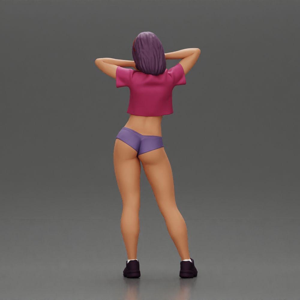Diorama model building product photo 3: Diorama miniature: Female figure in bikini, short shirt & headband, posing (Ref No. A97)