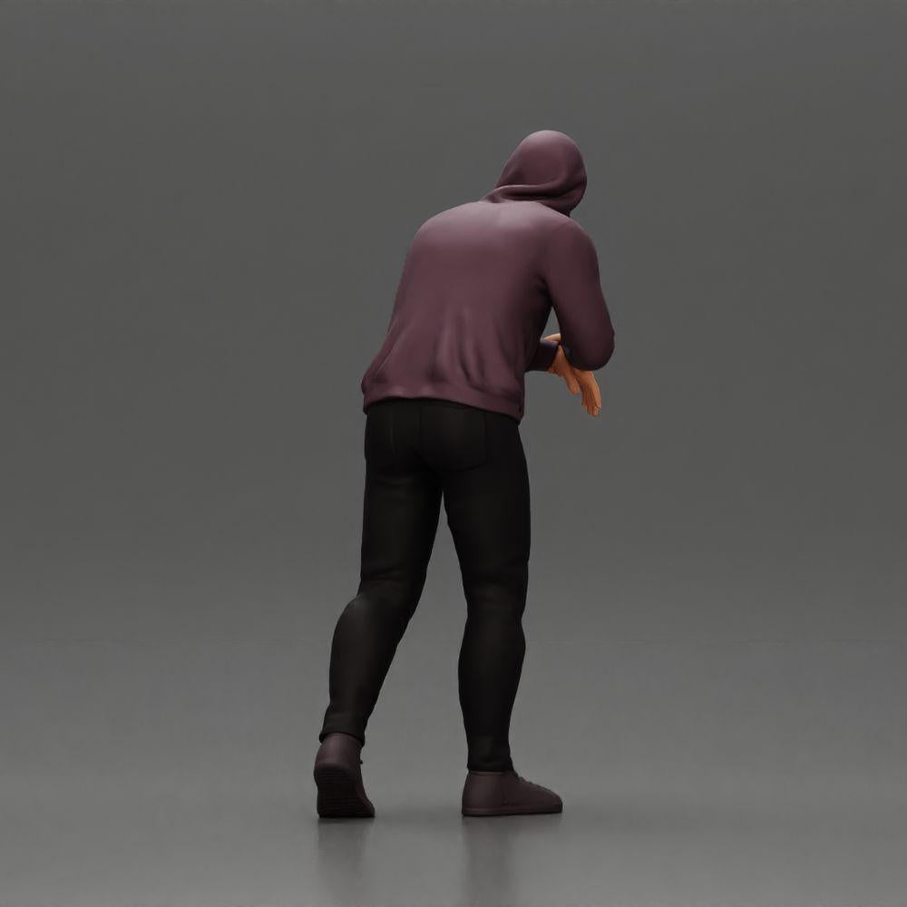 Diorama model building product photo 3: Diorama figure: Man with hood, hands on car, slightly leaning forward (Ref No. A115)