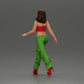 Diorama model building product photo 3: Diorama figure: miniature figure woman in walking pose, green-red, crop top, wide pants, pumps (Ref No. A141)
