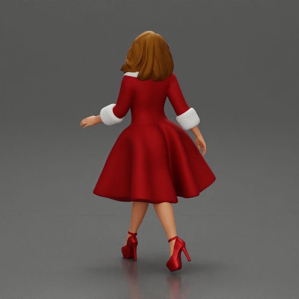 Diorama model building product photo 3: Diorama figure: miniature figure of a woman in a red dress with fur trim in a walking pose - Diorama (Ref No. A117)
