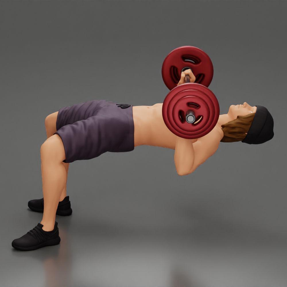 Diorama model building product photo 3: Diorama figure: Male miniature bench pressing with hip bridge, dumbbell, hat, and shorts (Ref No. A111)