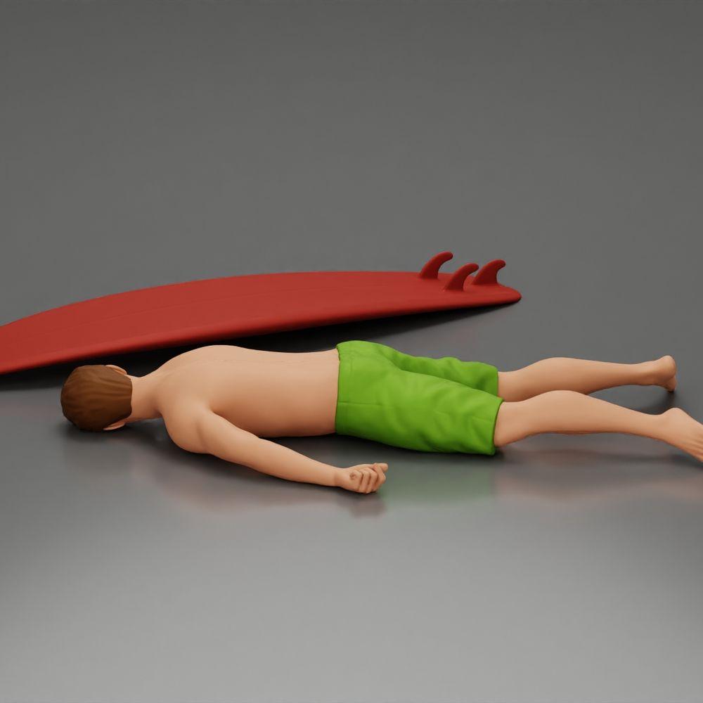 Diorama model building product photo 3: Diorama miniature: Lying person prone next to surfboard with fins (Ref No. A66)