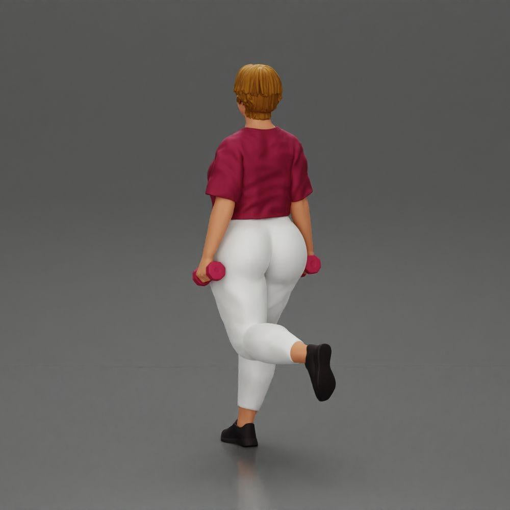 Diorama model building product photo 3: diorama figure: strong woman in fitness outfit, one-legged exercise with dumbbells (Ref No. A105)