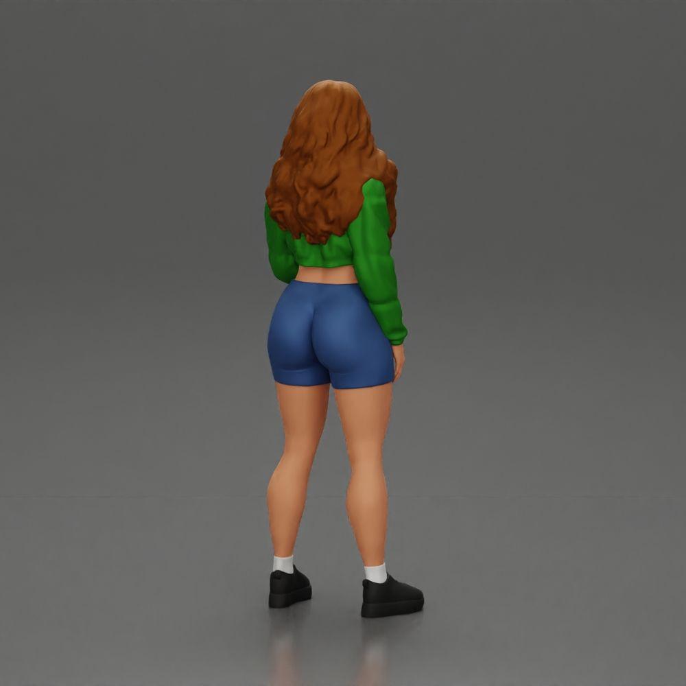 Diorama model building product photo 3: Miniature figure: sporty girl standing with short jacket, shorts, and sneakers (Ref No. A74)