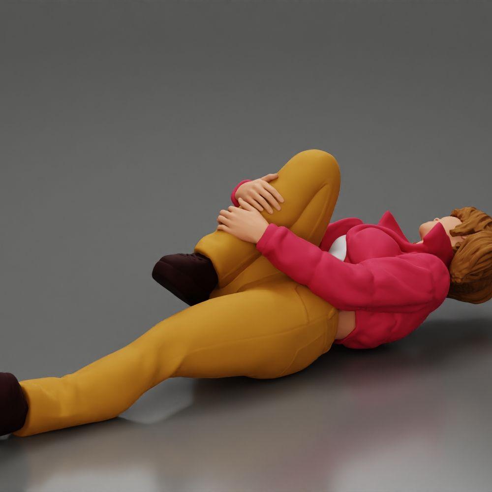 Diorama model building product photo 4: reclining woman in mini jacket holding injured knee - diorama miniature (Ref No. A87)