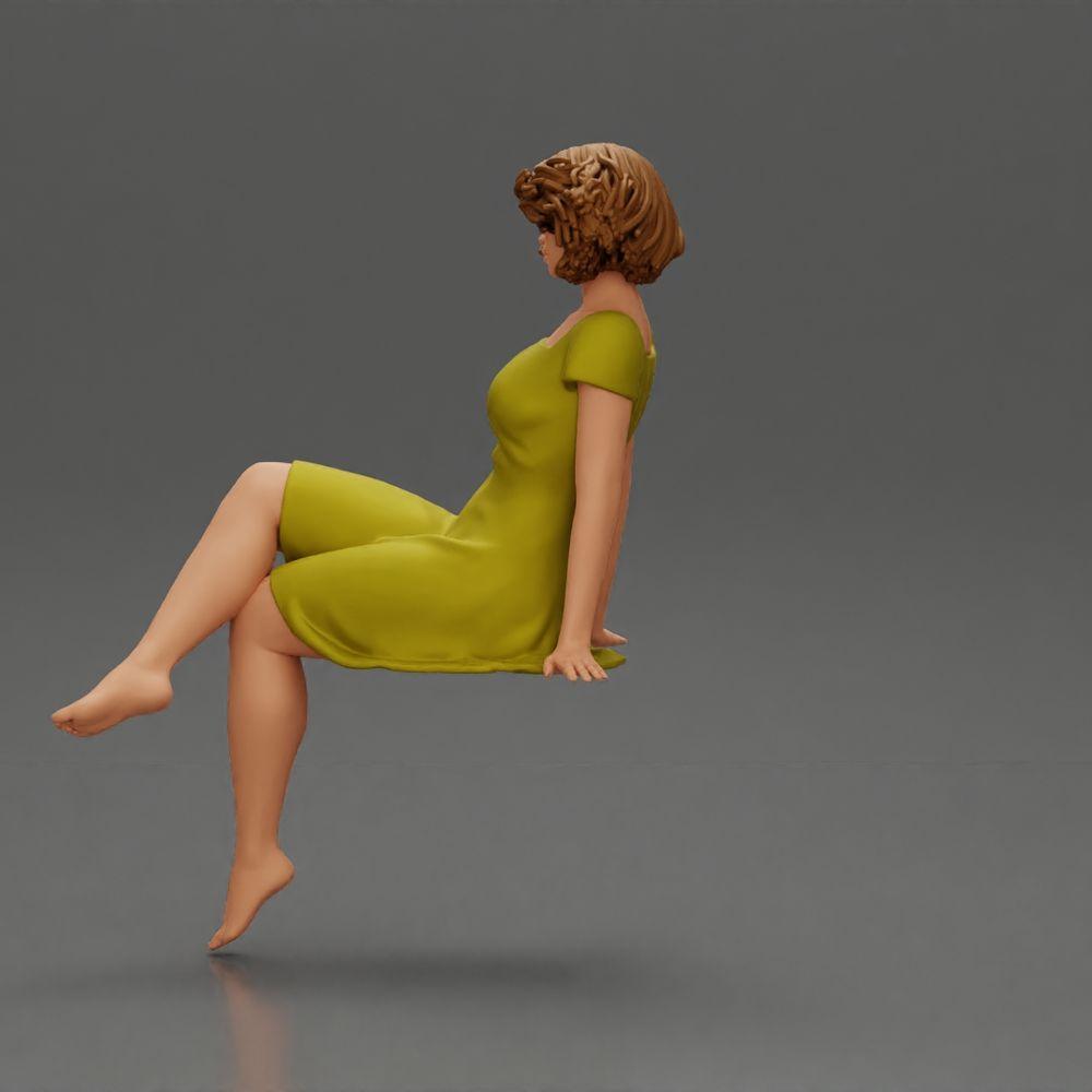 Diorama model building product photo 4: Diorama miniature figure: Sitting woman in a dress, barefoot, short hair in the wind (Ref No. A95)