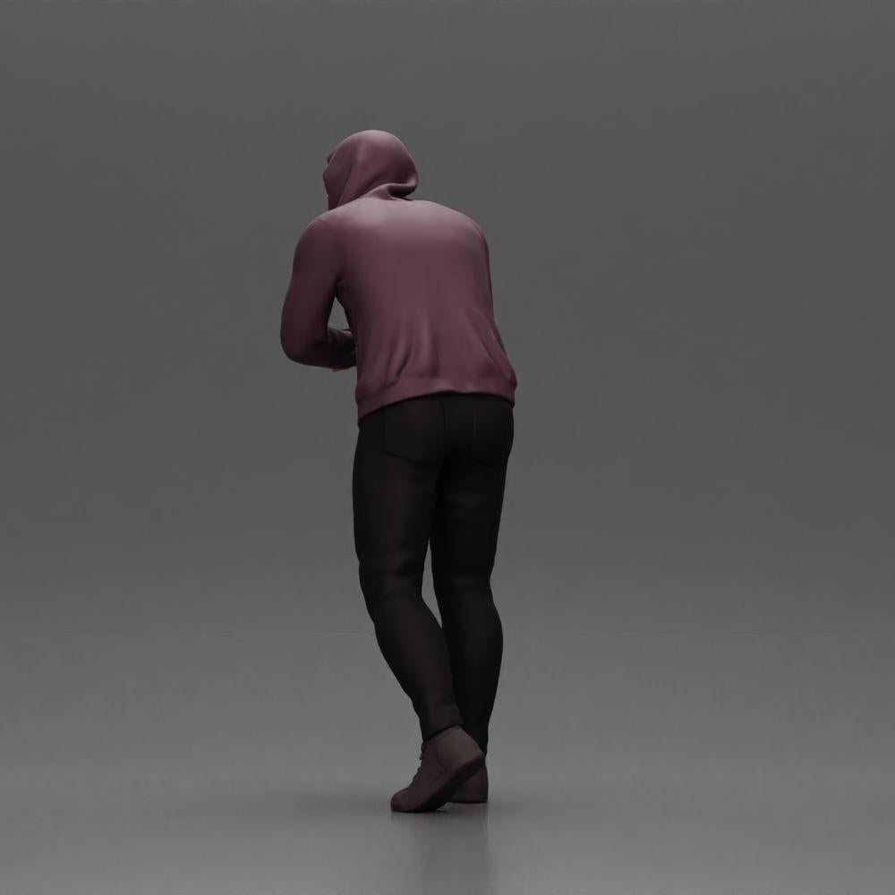 Diorama model building product photo 4: Diorama figure: Man with hood, hands on car, slightly leaning forward (Ref No. A115)