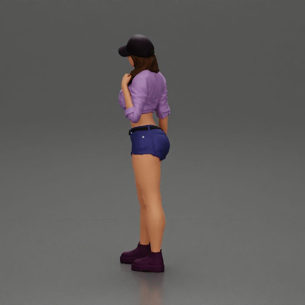 Diorama model building product photo 4: Diorama miniature: Female figure in cap, knotted shirt & shorts, waiting (Ref No. A104)