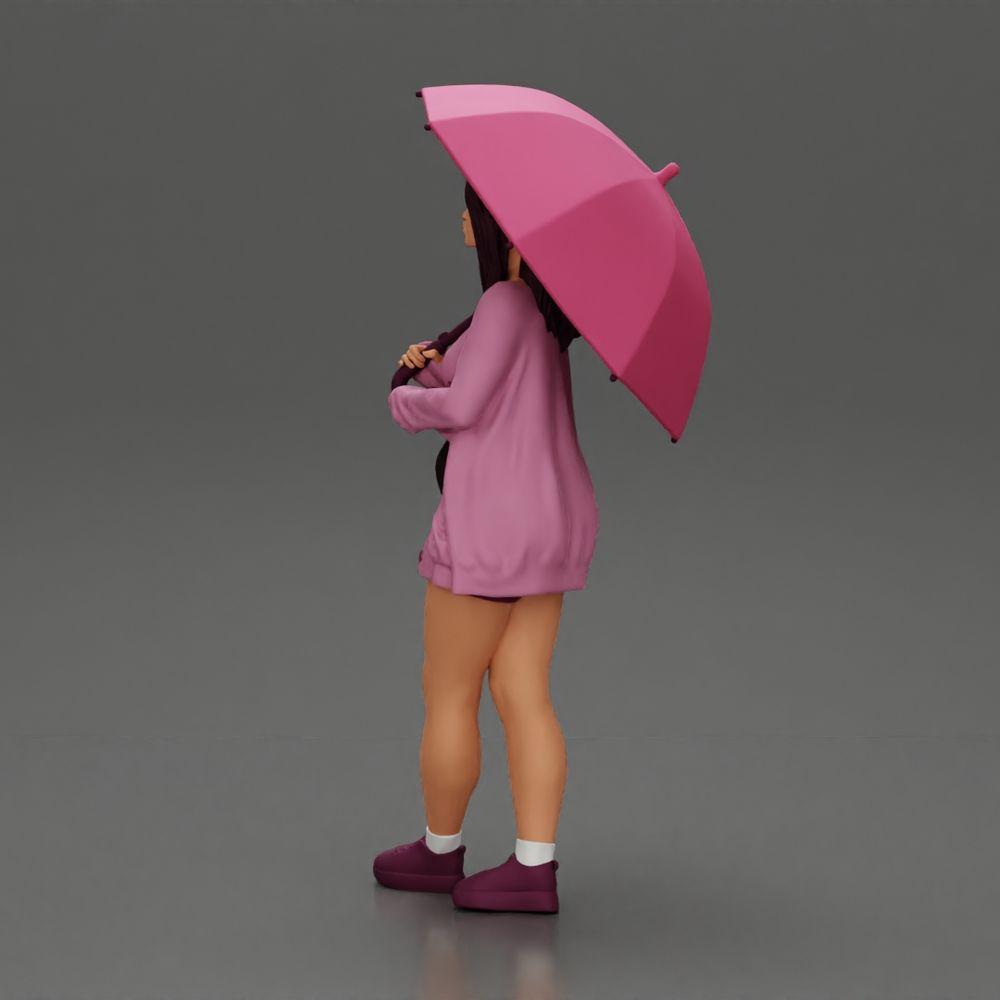 Diorama model building product photo 4: Female diorama figure in open cardigan and shorts with umbrella (Ref No. A92)